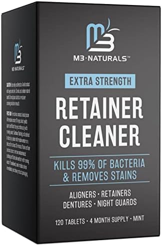 M3 Naturals Retainer Cleanser Tablets Invisalign Cleaner FSA HSA Approved Remove Odors Discoloration Stains and Plaque 4 Month Supply Denture Cleansers Retainers Mouth Guards Denture Bath Mint