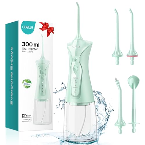 COSLUS Water Dental Flosser Pick for Teeth: 4 Modes Cordless Portable 300ML Larger Tank Water Teeth Cleaner IPX7 Waterproof Flossing Cleaning Picks for Home Travel FC5360…