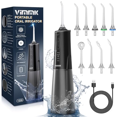 Water Flosser, Cordless Water Dental Flosser, 9 Jet Tips 5 Modes 300ML IPX7 Waterproof, Portable Rechargeable Oral Irrigator for Home Travel - Gums, Orthodontic, Braces Care - Black