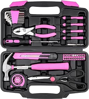 DOWELL 40 Pcs Home Tool Kit General Household Hand Pink Tool Set with Plastic Toolbox Storage Case for Home, Mini Tool kit for Women