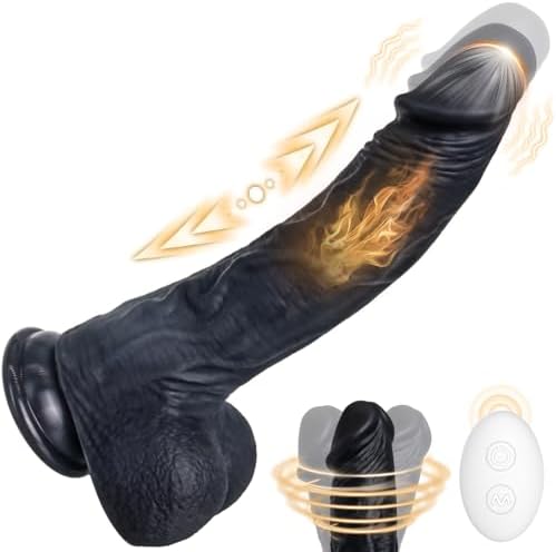 6in1 Thrusting Dildo Vibrator, Realistic Silicone Dildos Vibrators ABJOYE G Spot Dildos with 3 Vibration 5 Thrust Modes with Roating, Remote Control Vibrators Adult Sex Toys & Games (Black)