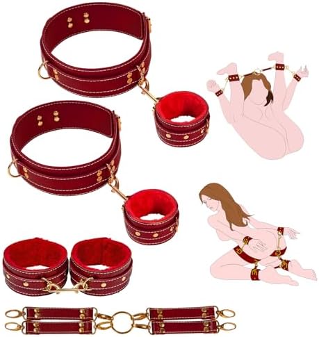 BDSM Kit Sex Bondage Restraints - D.Veces 4PCS Set with Adjustable Handcuffs Thigh Cuffs Ankle Cuffs Cross Strap,Bondage Set for SM Games,BDSM Adult Sex Toys for Couples women