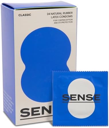 Sense Classic Latex Condoms for Extra Comfort & Enhanced Sensitivity - Silky Smooth, Lubricated Condoms - Electronically Tested Condoms, Non Toxic, Vegan, Hypoallergenic Condom for Men, 24 Pack