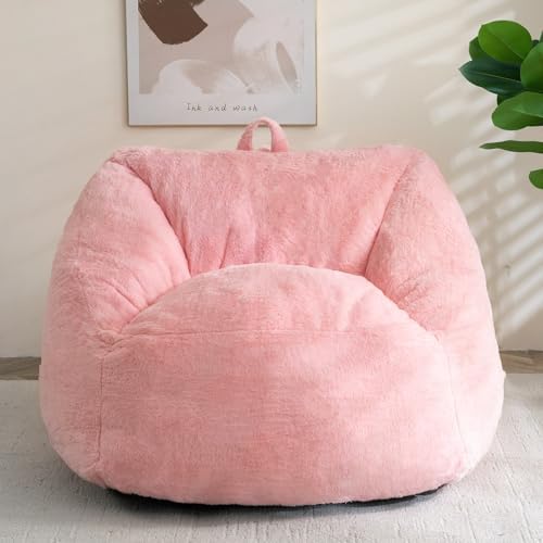 HIGOGOGO Bean Bag Chair with Filler - Fluffy Lazy Sofa with Handle Soft Stuffed Filling - Comfy Cozy Accent Sofa with Pocket for Dorm, Apartment, Living Room (Pink)