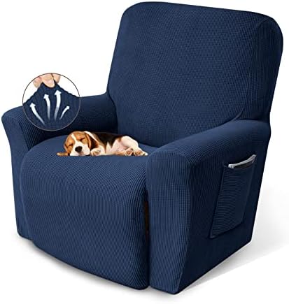 KEKUOU Recliner Chair Covers,Lazy Boy Recliner Covers Stretch Couch Cover Slipcovers 1 Piece Furniture Protector with Elastic Bottom for Dog,Kids.(Recliner, Navy Blue)