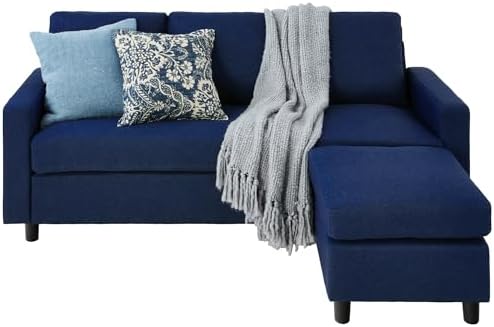 Best Choice Products Upholstered Sectional Sofa for Home, Apartment, Dorm, Bonus Room, Compact Spaces w/Chaise Lounge, 3-Seat, L-Shape Design, Reversible Ottoman Bench, 680lb Capacity - Dark Blue