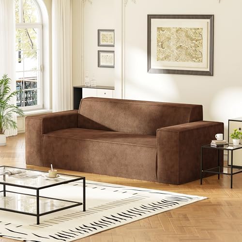 Sofa-in-a-Box, Memory Foam 3-Seater Couch, No Installation & Easy to Transport, Deep Seat Modern Sofa with Corduroy Fabric, Couch for Living Room, Bedroom, Apartment, Home Office, Brown