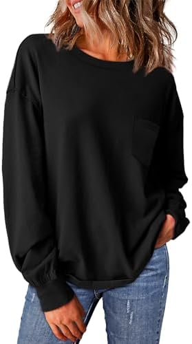 WIHOLL Womens Long Sleeve Shirts Fall Tops Casual Crewneck Loose with Pocket Trendy Clothes