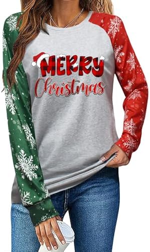 Christmas Shirts for Women: 2024 Fashion Color-Blocking Creativity Botany Cartoon Long-Sleeve Higher Quality Printed Shirt