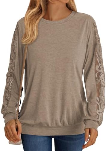 AUTOMET Long Sleeve Shirts for Women Lace Tops Casual Blouses Fall Fashion Comfy Outfits Basic Knitted Trendy Clothes 2024