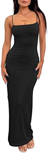 LILLUSORY Womens Summer Casual Slip Dresses Spaghetti Strap Bodycon Maxi Dress