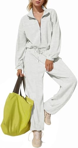 Flygo Women's Jumpsuits Zipper Casual One Piece Outfits Long Sleeve High Waisted Belted Wide Leg Romper with Pockets