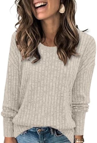 Heymiss Womens Sweaters Dressy Casual Crewneck Long Sleeve Shirts Loose Fall Fashion Sweatshirts