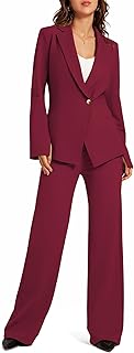 Women's 2 Piece Blazer Outfits Business Casual Asymmetrical Jacket Button Wide Leg Pants Dressy Suit Sets