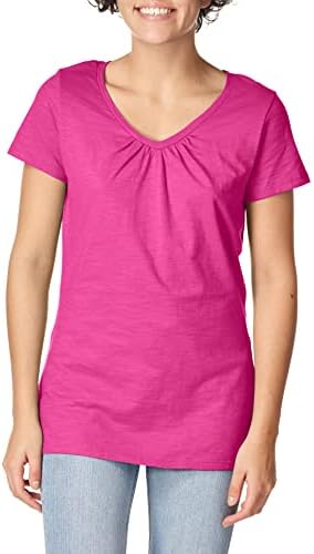 Hanes Slub Jersey Shirred V-Neck