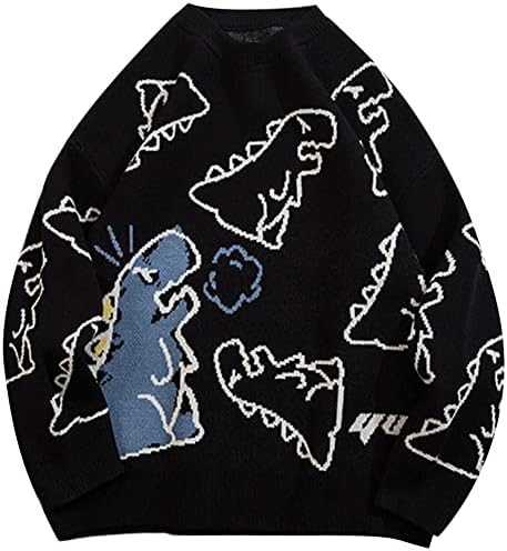 Flygo Women Dinosaur Knit Sweater Unisex Oversized Sweaters Casual Long Sleeve Pullover Jumper Knitwear