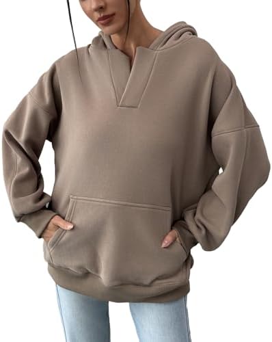 PAODIKUAI Women's Oversized Hoodies V Neck Pullover Fleece Sweatshirt Long Sleeve with Pocket Casual Winter Fall Outfits