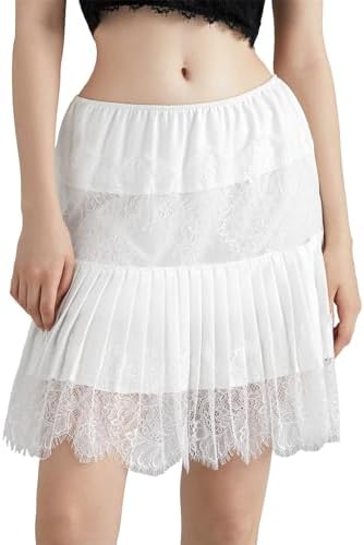 Women Y2k Lace Slip Skirt Mini Ruffle Pleated Flowy Short Skirts