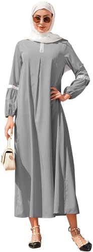 IDOPIP Muslim Abaya Dress for Women Casual Sequin Sundress Solid Dubai Kaftan Robe Party Long Sleeve Islamic Prayer Clothing