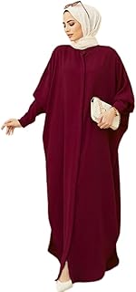 IBTOM CASTLE Womens Muslim Dress Ramadan Abaya Batwing Sleeve Henley Shirt Prayer Dress Kaftan Dubai Islamic Loose Maxi Dress