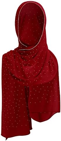 ABAFIP Women Chiffon Hijab Muslim Head Wrap Scarves Rhinestone Long Scarf Pashminas Shawls Solid Wraps Under Scarf