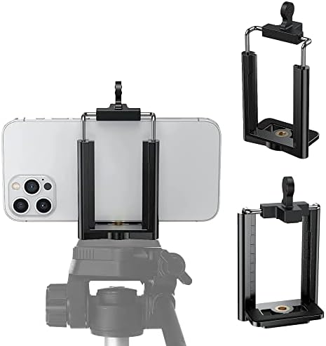Tripod Phone Mount 1/4" Screw Adapter, Compatible with iPhone Samsung and Cell Phones, Adjustable Smartphone Holder Attachment Clip for Tripod Camera Stand, Sturdy Universal Clamp (Black)