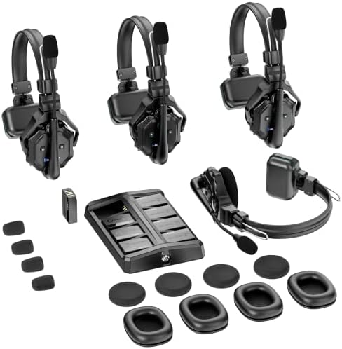 Hollyland Solidcom C1 Wireless Headset Intercom System 4-Person Full Duplex 1100ft Team Communication Group Talk Single-Ear Headset with 1 Master & 3 Remote Headsets