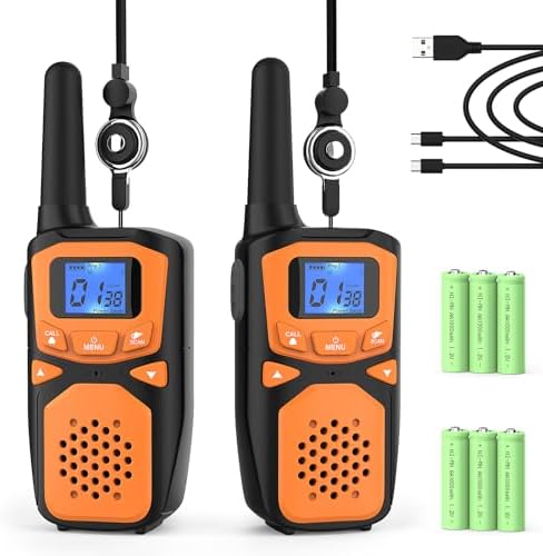 Adult Walkie Talkies 2 Pack, WokTok Rechargeable Long Range Walkie Talkies 2 Way Walkie Talkies, 22 Channels VOX Scanning LCD Display Ideal for Gift Giving, Family Camping and Hiking