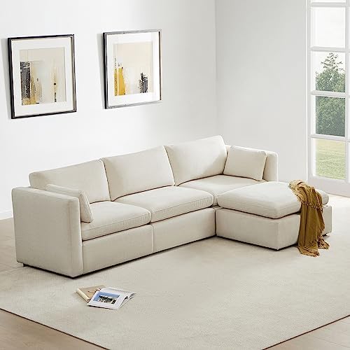 CHITA Oversized Modular Sectional Fabric Sofa Set, FSC Certified Extra Large L Shaped Couch Reversible Chaise Modular Sectional Couch, 112 inch Width,4 Seat Modular Sofa with Storage Ottoman, Linen