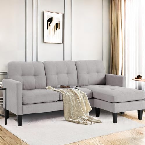 L-Shaped Sectional Modern Sofa - Convertible Sofa Sleeper Sofa Bed Couch Set with Reversible Chaise, Lounge Sofa Modular Cloud Sofa Couch for Living Room Apartment Small Space (Grey)