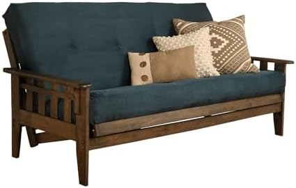 Kodiak Furniture KF Tucson Full Size Futon Set in Rustic Walnut Finish, Suede Navy
