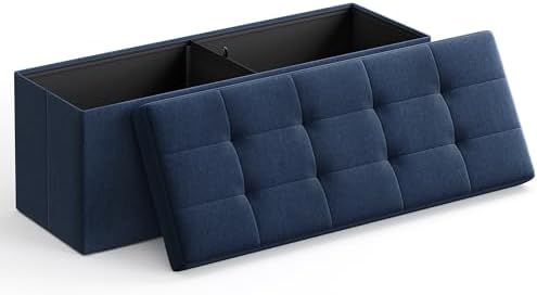 SONGMICS Storage Ottoman Bench, Foldable Ottoman Foot Rest, 15 x 43 x 15 Inches, End of Bed Bench, Storage Chest, Load up to 660 lb, for Living Room, Bedroom, Entryway, Midnight Blue ULSF77IN