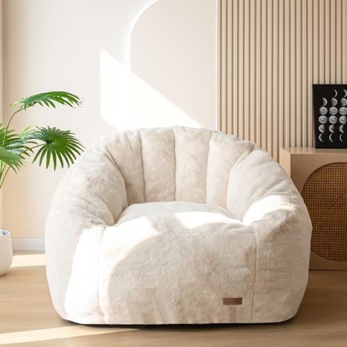 MAXYOYO Giant Bean Bag Chair, Oversized Bean Bag Couch for Adults and Kids, Faux Fur Shell-Shaped Large Bean Bag Chair with Filler, Stuffed Big Accent Sofa Chair Floor Sofa for Gaming, Reading