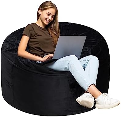 3Ft Bean Bag Chair, Memory Foam Filling Bean Bag Chairs with Velvet Cover, Removable and Machine Washable Cover, Giant Bean Bag Chair for Adult - Black