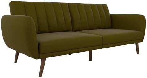 Novogratz Brittany Sofa Futon, Premium Linen Upholstery and Wooden Legs, Green Linen