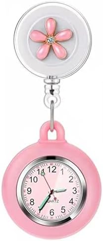 3X Retractable Nurse Watch for Nurses Doctors, Clip-on Hanging Lapel Nurse Watch Silicone Cover Brooch Fob Pocket Watch Badge Reel